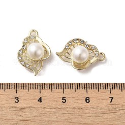 ラインストーン ペンダント付き合金  ABSの模造パールと  葉のチャーム  ゴールドカラー  21.5x15x8mm  穴：1.6mm&nbsp;FIND-B032-15G