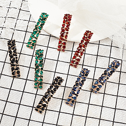 4ペア4色合金ラインストーンスタッドピアス（女性用）  長方形  ミックスカラー  62.5x13.5mm  1ペア/カラー&nbsp;EJEW-AN0004-35