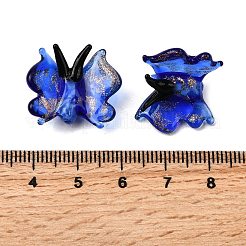 透明なランプワークビーズ  手作りの金箔ガラスビーズ  蝶  ブルー  17~17.5x19~21x8.5mm  穴：1.5mm&nbsp;LAMP-F037-01A-02