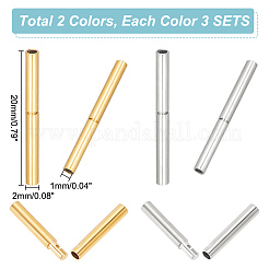6セット2色304ステンレススチールツイストインバヨネットクラスプ  コラム  ゴールデン·ステンレス鋼色  20x2mm  穴：1mm  3セット / カラー&nbsp;STAS-UN0042-83