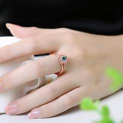 女性のための絶妙な真鍮チェコラインストーン馬の目の指輪  ローズゴールド  usサイズ7（17.3mm）&nbsp;RJEW-BB02157