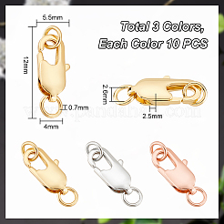 真鍮製ロブスタークロウ留め金 30色3個  丸カン付き  ミックスカラー  12x5.5x2.5mm  穴：2.6mm  10個/カラー&nbsp;FIND-PH0010-88