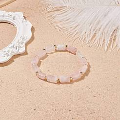 天然ローズクォーツコラムビーズストレッチブレスレット  女性のためのアクセサリー用原石のアクセサリー  内径：2-1/8インチ（5.4cm）&nbsp;BJEW-JB08596-02