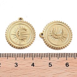 304ステンレススチールペンダントラインストーンセッティング  ムーンチャーム付きフラットラウンド  ゴールドカラー  20x18.5x2mm  穴：1mm  0.8mmラインストーンのために合う&nbsp;STAS-M337-02G