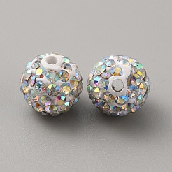 樹脂粘土ラインストーンビーズ  パヴェボールディスコビーズ  ラウンド  クリスタルAB  10mm  穴：1.8mm&nbsp;FIND-WH0419-40F