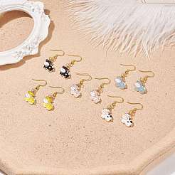 合金エナメル カウ ダングル イヤリング  女性用金メッキ 304 ステンレススチールジュエリー  ミックスカラー  40mm  ピン：0.6mm&nbsp;EJEW-JE04988