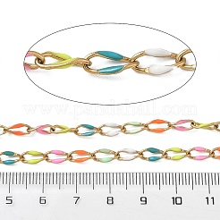 イオンプレーティング（IP）304ステンレススチールエナメルリンクチェーン  スプールで  ハンダ付け  ミックスカラー  9x3.8x2mm&nbsp;CHS-H027-01G-02