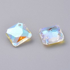 ガラスラインストーンチャーム  多面カット  正方形/ひし形  クリスタルのきらめき  11.5x11.5x5mm  穴：1.2mm&nbsp;RGLA-A024-I03-001SI