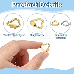 8個 2色 304ステンレススチール ロックカラビナ  ハート  本金メッキ&ステンレススチールカラー  14.5x16x2mm&nbsp;STAS-FS0002-37