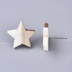 樹脂と木のスタッドピアス  304ステンレスピン付き  スター  乳白色  17x18mm  ピン：0.7mm&nbsp;EJEW-N017-001A-C06
