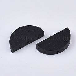 スプレー塗装天然木ビーズ  半円  ブラック  10x20x4~5mm  穴：1.4mm&nbsp;WOOD-N004-B-03