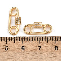 真鍮製マイクロパヴェクリアキュービックジルコニアコネクターチャーム  安全ピンリンク  ニッケルフリー  18KGP本金メッキ  17.5x7.5x3.5mm  穴：3.2mm&nbsp;KK-F910-09G