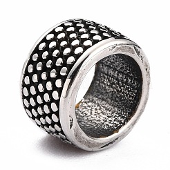 304ステンレススチールヨーロピアンビーズ  大穴ビーズ  水玉模様の列  アンティークシルバー  12x7.4mm  穴：8.4mm&nbsp;STAS-B011-09AS