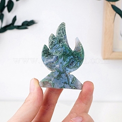 天然の苔瑪瑙で彫られた炎の形をした置物  ホームオフィスのデスクトップ装飾用  60~80x40~50mm&nbsp;PW-WG95540-01