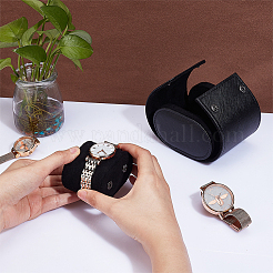 ビンテージ pu レザー オーバル ウォッチ収納ボックス  portel トラベル シングル 腕時計 ケース  誕生日クリスマスプレゼントに  ブラック  10.2x8.6x7.4cm&nbsp;CON-WH0088-38