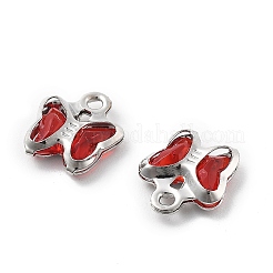 ガラスチャーム  蝶  真鍮パーツ  長持ちメッキ  プラチナ  ブラウン  8.5x7x2mm  穴：1mm&nbsp;KK-R216-19P-05