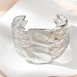 女性用304ステンレススチールカフバングル  葉  ステンレス鋼色  内径：2-1/4インチ（5.8~5.85cm）&nbsp;BJEW-Z096-03P