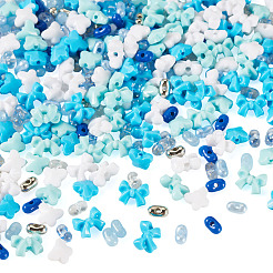 混合スタイルのアクリルビーズ  ピーナッツと蝶結びと蝶  ブルー  6.5~7.5x4~10x3~5.5mm  穴：1.2~1.6mm&nbsp;SACR-TA0001-81D