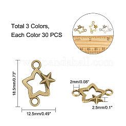 合金リンクコネクター  カドミウムフリー＆鉛フリー  スター  ミックスカラー  18.5x12.5x2.5mm  穴：2mm  3色  30個/カラー  90個/箱&nbsp;PALLOY-CA0001-66-RS