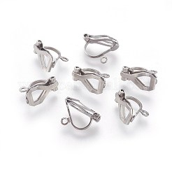変色しない304ステンレススチールのクリップオンイヤリング部品  ステンレス鋼色  12~12.5x8~8.5x6mm  穴：1.2mm&nbsp;X-STAS-F188-07P