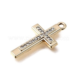 UVメッキ合金クリスタルラインストーンペンダント  クロスチャーム  ゴールドカラー  26x13x3mm  穴：1.8mm&nbsp;RB-CBAD37D-26G