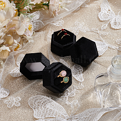 ポリエステル ベルベット リング 収納ボックス  六角  ブラック  4.8x4.3x4.65cm&nbsp;CON-WH0123-28A
