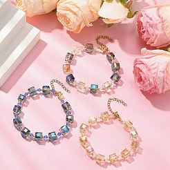 女性用電気メッキガラスビーズストレッチブレスレットセット  ゴールドカラー  7-1/8~7-1/2インチ（18~19cm）&nbsp;BJEW-JB11213