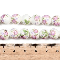 手作り花柄陶器セラミックビーズ連売り  ラウンド  淡緑色  10mm  穴：2mm  約35個/連  13.5インチ&nbsp;PORC-M007-10mm-07