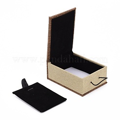 長方形木製ペンダントネックレスボックス  黄麻布とベルベットと  キャメル  10.5x7.4x5.1cm&nbsp;OBOX-N013-03