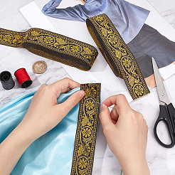 エスニック風刺繍ポリエステルリボン  ジャカードリボン  服飾材料  片面花柄  きいろ  1-3/8インチ（34mm）  7 m /ロール&nbsp;OCOR-WH0063-30B