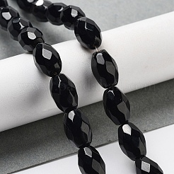 天然ブラックオニキス(染色&加熱)ビーズ連売り  多面カットコメ  12.5x8mm  穴：1.2mm  約16個/連  7.68''（19.5センチメートル）&nbsp;G-P520-C06-01