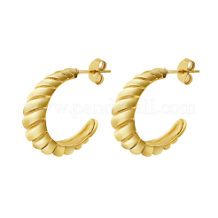 304ステンレススチールスタッドピアス  女性用ハーフフープピアス  ツイストリング  18KGP本金メッキ  22mm&nbsp;CK0506-1