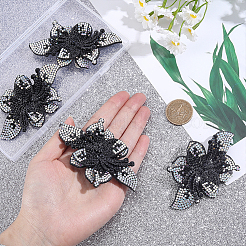 鉄製シュークリップ4個  ポリエステルの花付き  プラチナ  ブラック  60mm&nbsp;HJEW-HY00183