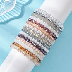 電気メッキガラスビーズブレスレット15個  ロンデル  多面カット  ミックスカラー  内径：2-1/4インチ（5.8cm）&nbsp;BJEW-JB13022