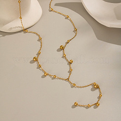 ヨーロッパ風ステンレススチール製ラウンドビーズタッセルYチェーンネックレス（女性用）  18KGP本金メッキ  15.75インチ（40cm）&nbsp;BF6806
