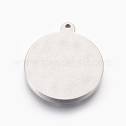 変色しない304ステンレススチールペンダント  太陽とフラットラウンド  ステンレス鋼色  25x3mm  穴：1.6mm&nbsp;X-STAS-E444-07