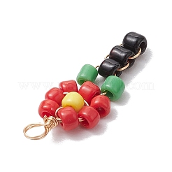 ガラスシードビーズペンダント  金色の銅線付き  花  ミックスカラー  24.5x9x3mm  穴：2.5mm&nbsp;PALLOY-JF02992