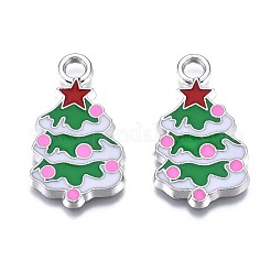 クリスマスツリー合金エナメルペンダント  クリスマステーマ  パールピンク  26x15x2mm  穴：3mm&nbsp;ENAM-R041-18