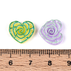 プリント入り不透明樹脂カボション  立体的な花とハート  グリッターパウダー付き  ミックスカラー  12.5x13.5x5mm&nbsp;CRES-T025-16C