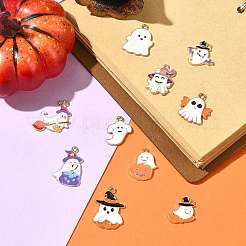 10pcs10スタイルハロウィーンテーマ合金エナメルペンダント  ゴーストチャーム  ミックスカラー  17~26x14.5~19x1~1.5mm  穴：1.5~2mm  1個/スタイル&nbsp;ENAM-FS0003-86