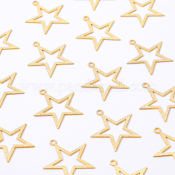 真鍮チャーム  鉛フリー＆カドミウムフリー＆ニッケルフリー  スター  18KGP本金メッキ  27x25x0.3mm  穴：2mm  30個/箱&nbsp;KK-BC0006-21G-NR