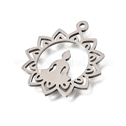 仏教用304ステンレススチール製ペンダント  瞑想する仏陀のシルエットが描かれた蓮の花のチャーム  切り取る  ステンレス鋼色  26x23x1mm  穴：1.5mm&nbsp;SA-CBA4CE0-06P