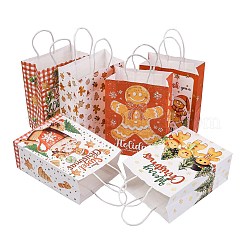 クリスマスプリントの長方形の紙製包装袋（持ち手付き）  混合図形  ミックスカラー  24cm  バッグ：18x14.9x8センチメートル&nbsp;CARB-D016-02
