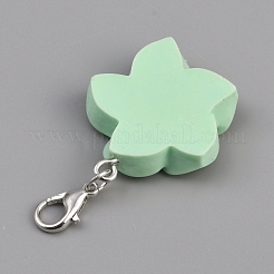 樹脂製の花のペンダント装飾  合金製カニカン付き  薄緑  41mm&nbsp;HJEW-WH0042-143B