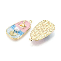 メッキ合金エナメルチャームラック  台形と鳥  アブソリュートプラスチック模造パール  カドミウムフリー＆鉛フリー  ライトゴールド  ピンク  34.5x20x6mm  穴：2mm  0.9mmのラインストーンに適する&nbsp;ENAM-N066-14KCG