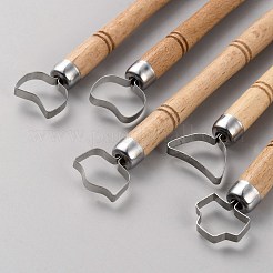 木製とステンレススチールの粘土プレス型セット  粘土カッター  クレイモデリングツール  バリーウッド  11.6x1.85x1.05cm  5個/セット&nbsp;TOOL-WH0052-33