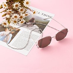 304ステンレススチールフィガロチェーン眼鏡チェーン  眼鏡用ネックストラップ  合金カニカンとラバーループエンド付き  ステンレス鋼色  30.12インチ（76.5cm）&nbsp;AJEW-EH00348-01