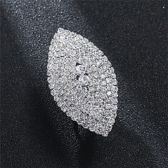 馬の目真鍮クリスタルラインストーン指輪  プラチナ  クリスタル  50x30mm  内径：16~19mm&nbsp;FS-WG798CF-02
