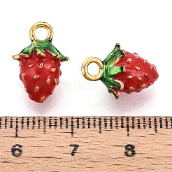 フルーツ合金エナメルチャーム  ゴールドカラー  苺  15x10x10mm  穴：2mm&nbsp;ENAM-N062-06C