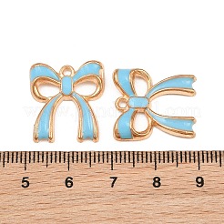エナメルペンダントと合金  ちょう結びのチャーム  ライトゴールド  ライトスカイブルー  20x18x3mm  穴：1.5mm&nbsp;AL-CBA9C31-08G-H